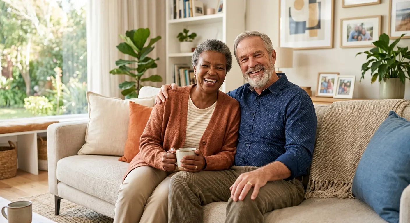 Happy senior couple relaxing at home
